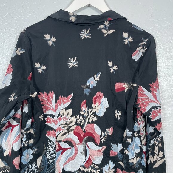 Citron Santa Monica Women XL Black Cream Pink Embroidered Floral Silk Jacket - Picture 7 of 9